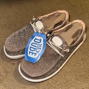 Hey Dude Wendy Metallic Sparkle Shoes Women Size 7 Rose Gold Slip On Comfort